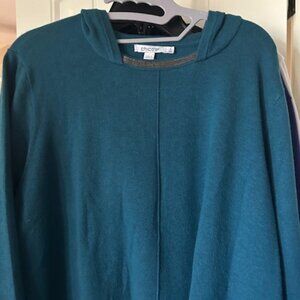 Chico's Cashmere Mix Hoodie Sweater sixe 4 (20) Teal nwot
